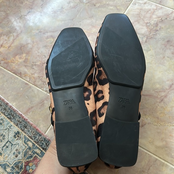 Zara Leopard Animal Print Mary Jane Flats Casual Square Toe Size 38 - Picture 8 of 16